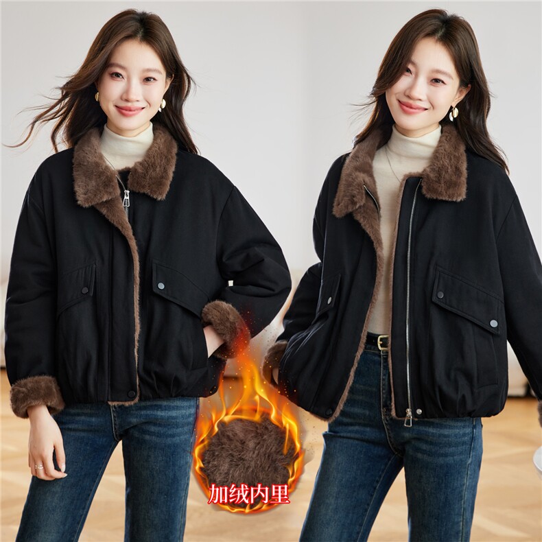 2025冬装新款简约时尚休闲加绒外套，女装棉衣/棉服，依倍林