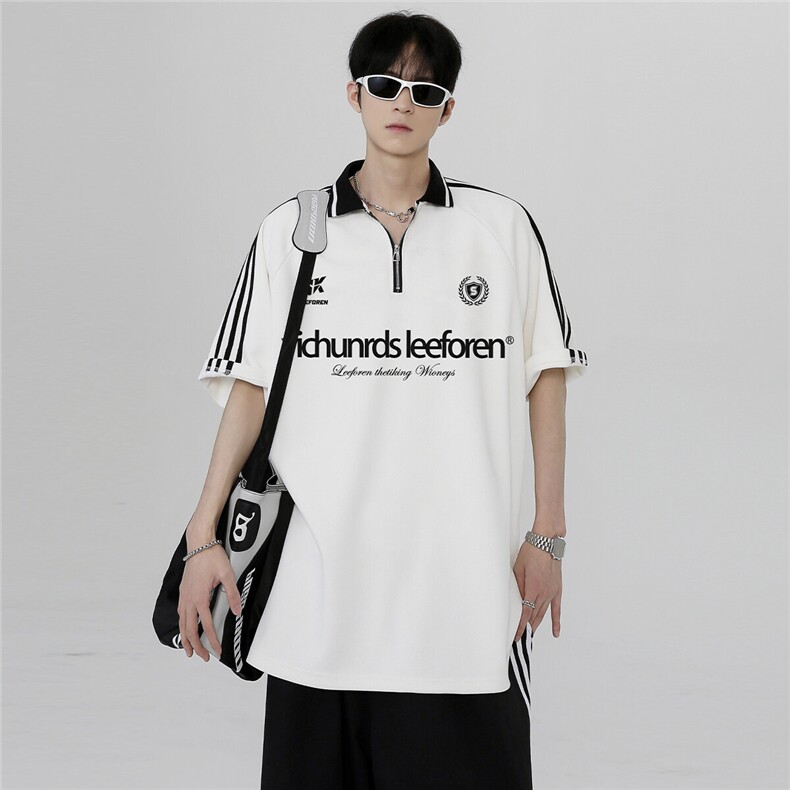 翻领三条杠百搭潮牌舒适休闲半袖男女同款POLO衫短袖T恤T310-P38，男装Polo衫，电商C307