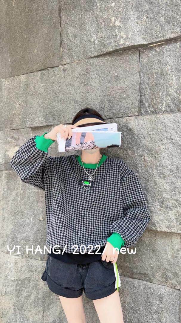千鸟格复合卫衣，女装卫衣/绒衫，一杭