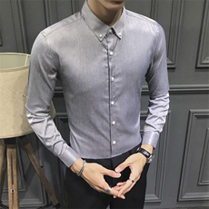 浅灰色男生修身衬衫男翻领衬衣C605-P40，男装衬衫，星座1012
