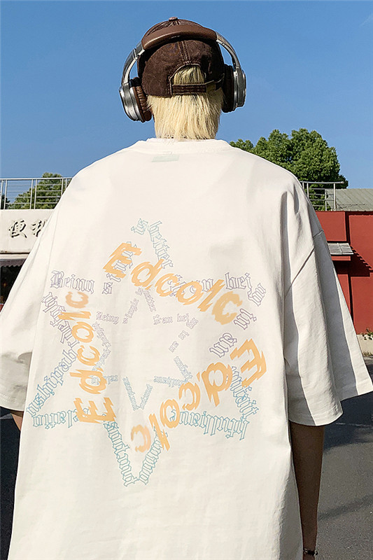 夏季美式潮流字母印花重磅纯棉短袖T恤大码XZ604-DT214-P35控48,男装T恤,星座604