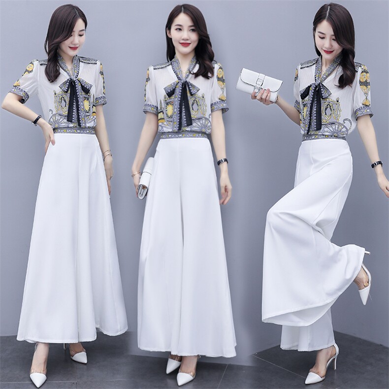 时尚新款两件套装女2021夏季数码印花套装阔腿裤,女装套装/套裙,橙子家