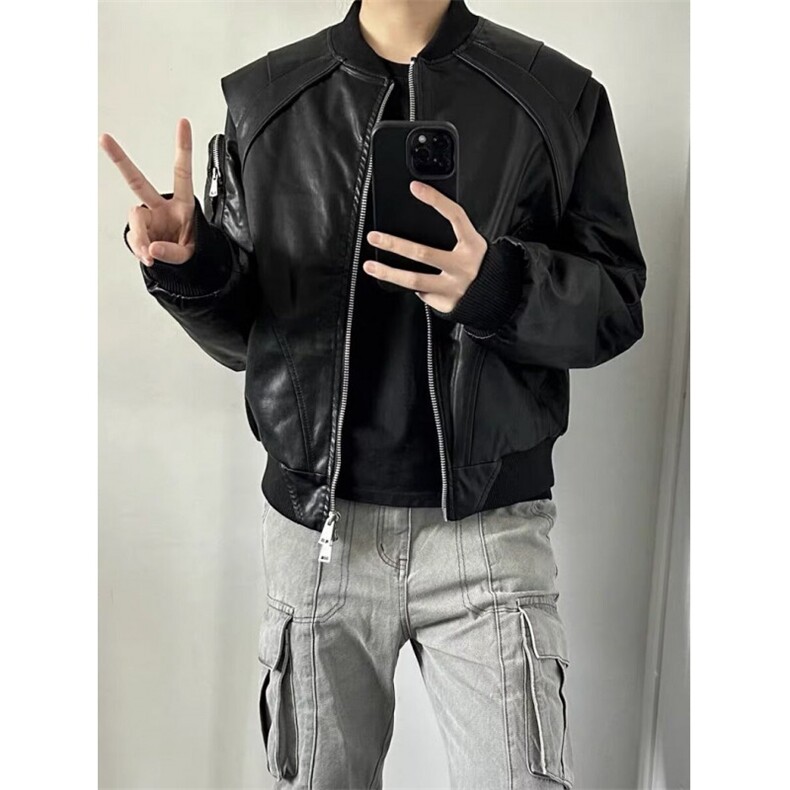 ins潮流蛇纹皮拼阿尔法皮衣日系百搭慵懒原宿气质简约文艺JHT229,男装皮衣,星座1116A（原606A-3）