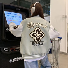 新款百搭慵懒原宿气质ins文艺潮流植绒刺绣棒球服夹克W6632-P65，男装夹克，星座412-1