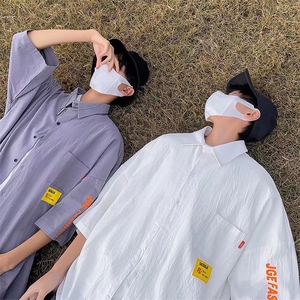 L学院风百搭七分袖衬衣男休闲潮流夏季港风短袖衬衫 W3011-P33图片