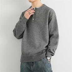 现货男秋冬圆领排扣休闲针织衫青年潮牌上衣外套MY7007P75，男装针织衫/毛衣，星座914