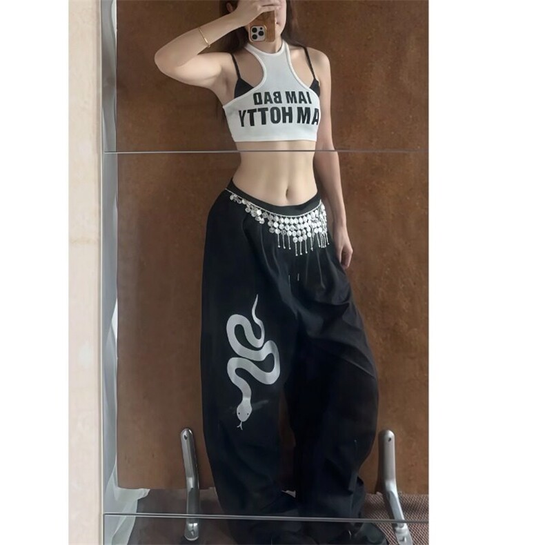 【网图现货】美式复古宽松反光速干阔腿裤K3021/P45,女装休闲裤,星座205-3
