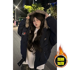 现货高品质美式高街重磅刺绣座山雕大毛毛领棉衣男女加厚棉服外套，男装棉衣，电商A486-1