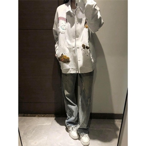 日系卡通小狗毛巾绣圆领卫衣女2025早秋新款慵懒风宽松bf开衫外套图片