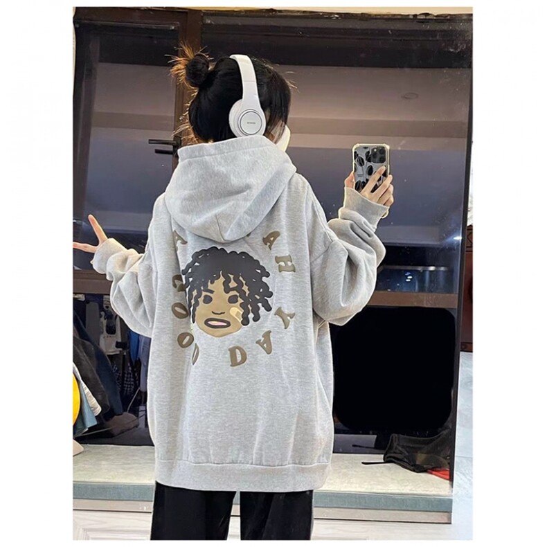 抖音得物 高品质印花连帽卫衣 秋冬装美式宽松连帽纯色卫衣ADL120图片