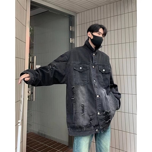 美式复古工装破洞牛仔外套男春季高街痞帅潮休闲上衣LWY1522-P65图片