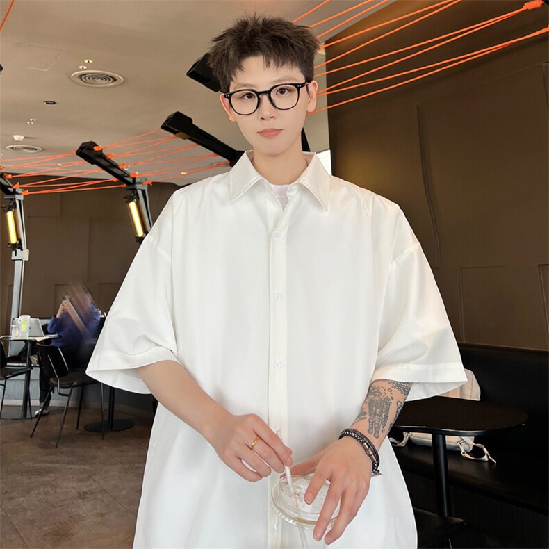 ！2025夏季新款男士冰丝短袖衬衫纯色垂感衬衣CS09特P25,男装衬衫,电商B220