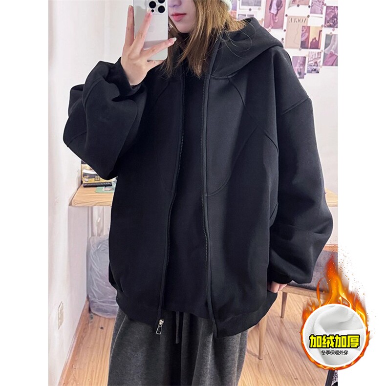 480G重磅加绒硬挺boxy男女秋冬美式高街结构高领卫衣开衫厚外套，女装短外套，电商A486-1
