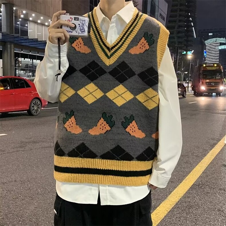 秋装2024年港风学院新款马甲背心针织ins外搭针织毛衣B11-P35，男装背心/马甲，星座1109-3