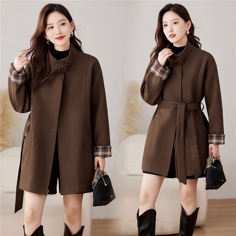 【现货】立领时髦宽松毛呢外套2025年新款秋冬中长款洋气毛呢大衣，女装毛呢外套，仁梯