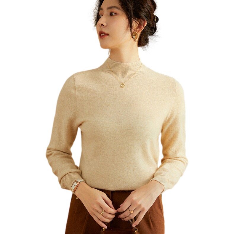 山羊绒女秋冬季新款半高领加厚纯色羊绒衫女式修身内搭打底衫,女装羊绒衫,绒美人羊绒