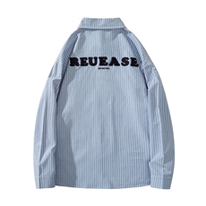 2023毛巾绣大码竖条纹长袖衬衫男港风春季休闲翻领衬衣C821-P55，男装衬衫，电商A001-1
