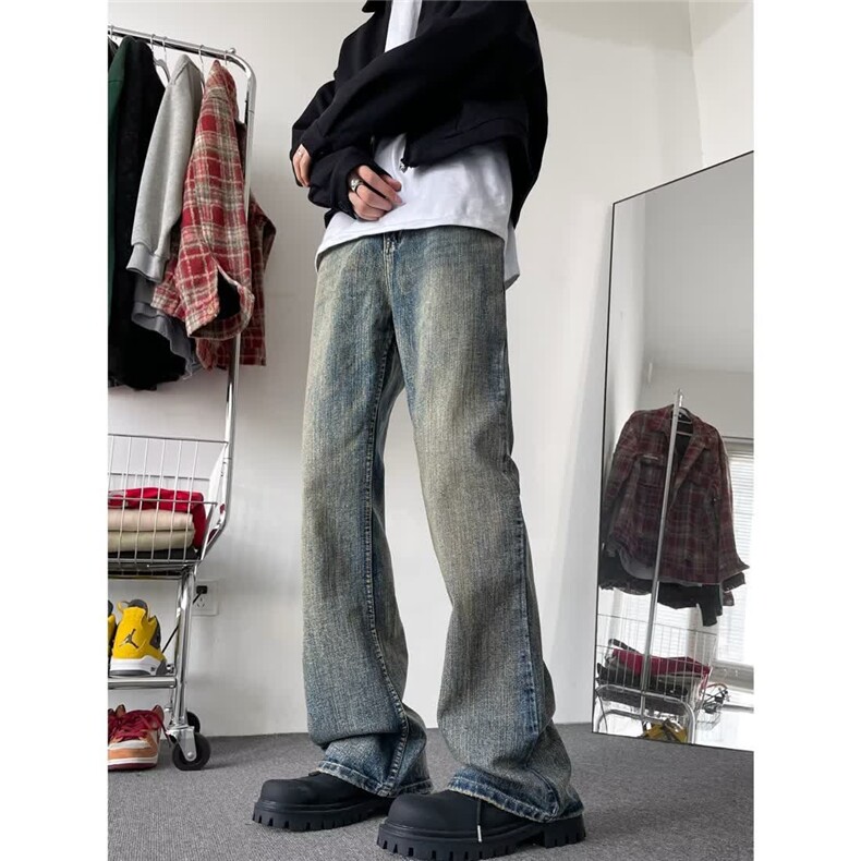 美式复古男女水洗做旧高街宽松微喇牛仔裤SK869P35,男装牛仔裤,星座1112-1