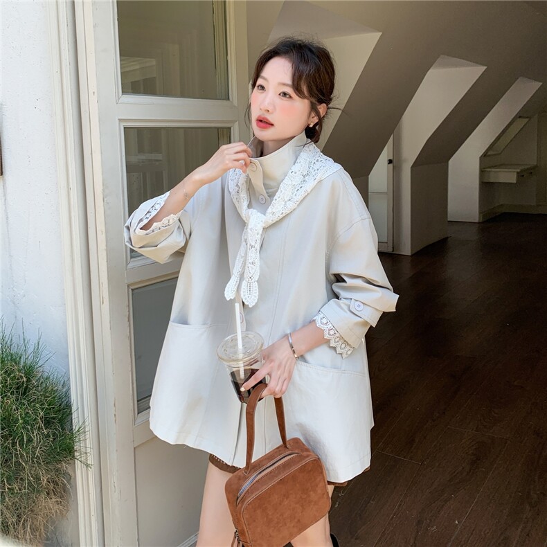 2026春款米色拼蕾丝袖子配蕾丝披肩风衣外套2C375-619-P175-K278,女装风衣,2C375