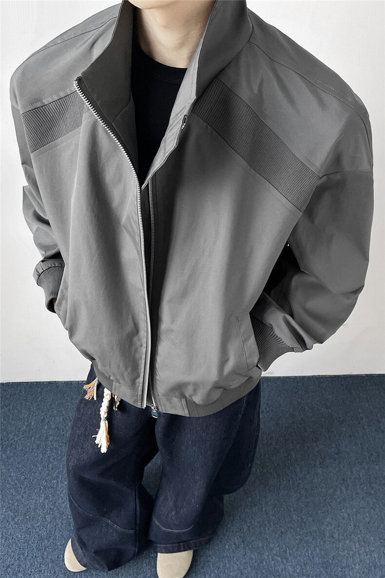 JK008港风模特春装拼接工装立领夹克聚酯纤维(M-5XL)TP35,男装夹克,电商A088