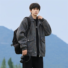 JK2573-P93M-8XL秋季新款大码毛呢翻领夹克休闲外套控158，男装夹克，星座109