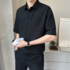 2025新款夏季短袖衬衫男冰丝薄款透气男装衬衣A313-W8015-P75，男装T恤，电商A313