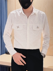 秋季男士纯色暗花长袖衬衫男痞帅口袋装饰衬衣301A-1/H516/P58，男装衬衫，星座301A-1