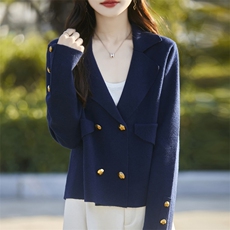 时尚女装精纺羊毛双排扣翻领西装外套优雅显瘦秋装新品，女装西装，暖娇绒包芯纱店