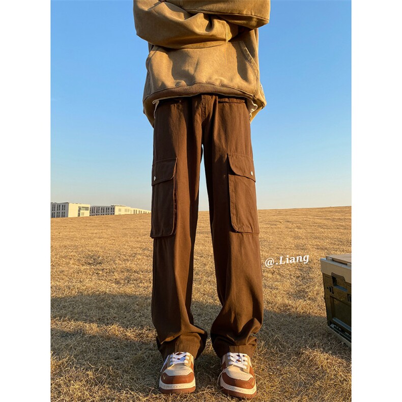 美式高街工装宽松直筒垂感阔腿裤棉715-6-BX20P65(控88），男装休闲裤，星座715-6