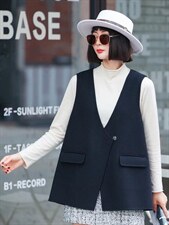 2022新款韩版时尚大版后开衩百搭羊毛双面呢马甲，女装马甲，L·H·X