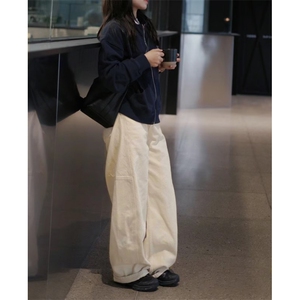 牛仔裤男女春秋新款小众显瘦高级感宽松直筒拖地弯刀裤FK09 P57图片