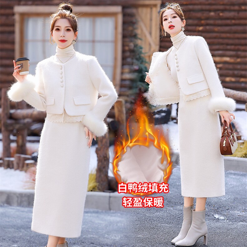 现货！2024秋冬新款气质小香风套装狐狸毛女装,女装羽绒服,丽美静依