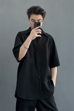 口袋设计感衬衫男女款2025夏季美式复古慵懒短袖上衣DX102-特P30，男装衬衫，电商A178