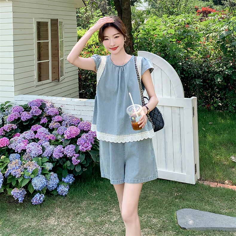 牛仔短裤小衫时尚两件套女,女装套装/套裙,浙宝069
