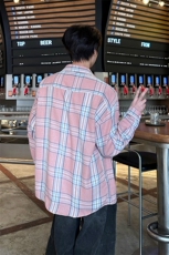 8XL-M小狗格子衬衫男长袖2025春情侣款寸衣宽松衬衣CS519P58控78，男装衬衫，电商D206-1
