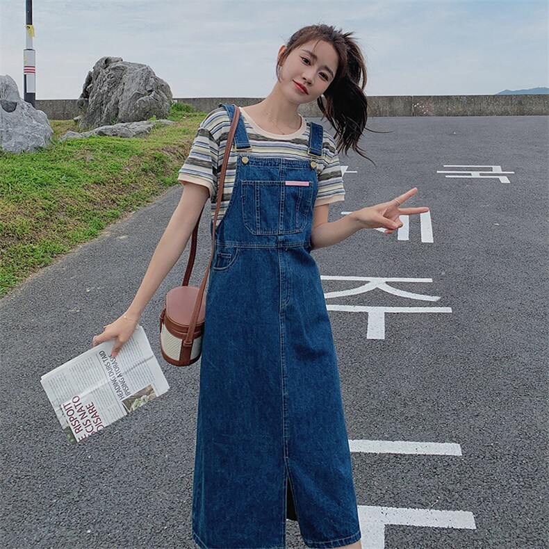 牛仔背带裙套装女2023年夏季新款设计小众小个子连衣裙两件套女,女装套装/套裙,辉之琳