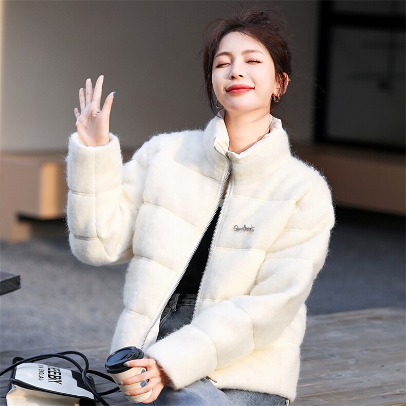 绵羊毛90白鸭绒羽绒服女2025年冬新款宽松绵羊毛外套大衣时尚保暖,女装羽绒服,意芙