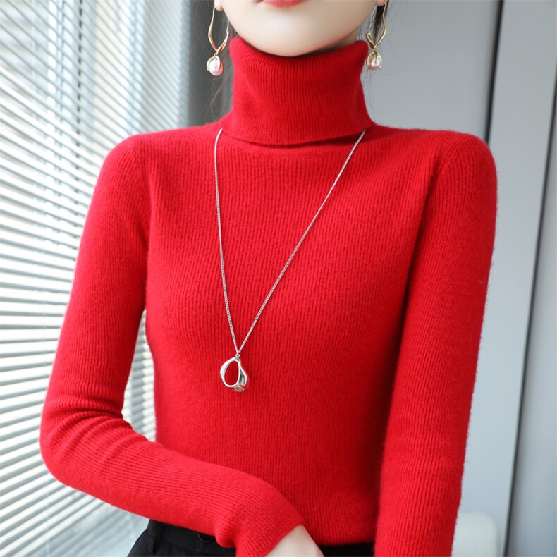 女士秋冬羊毛衫简约休闲舒适显瘦高翻领羊毛衫,女装羊毛衫,贝恒羊绒