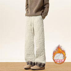 新款葫芦纹翻边拼接格子大码舒适夹棉棉裤男K24155J加棉特P33控65，男装棉裤，电商A001-1