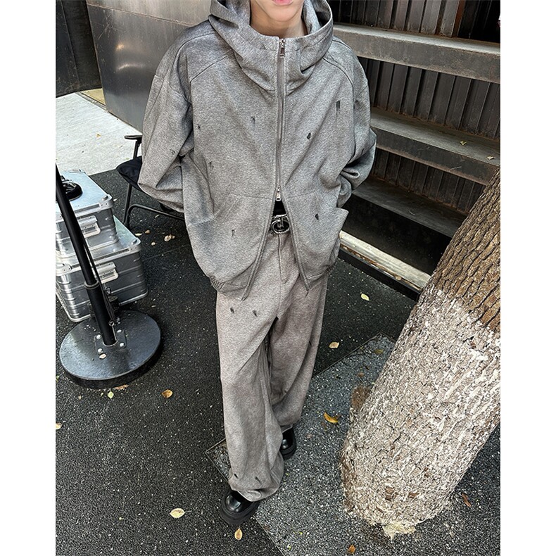 现货！24重工喷绘手绘连帽休闲运动卫衣套装TZ13-衣服p95裤子p68,男装休闲套装,电商B288