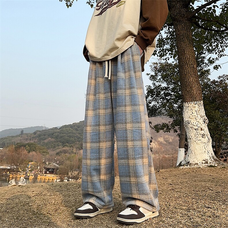 春款男休闲裤毛呢条纹格子直筒长裤h870P45,男装休闲裤,星座1013-1