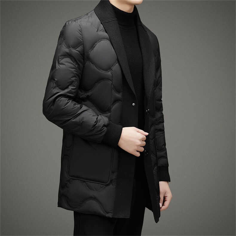 男士冬季新款加厚保暖翻领羽绒服中年男装中长款商务休闲外套,男装羽绒服,电商B212（原钱塘6029）