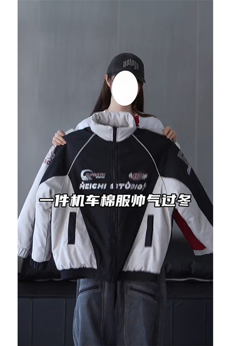 抖音视频截图只展示大货已到印花立领机车潮牌棉服77950特P85,男装棉衣,星座226-2