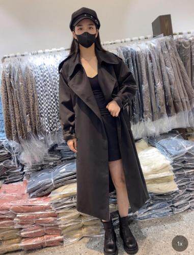 2021秋季新款时尚气质百搭过膝腰带宽松显瘦长款风衣外套，女装风衣，L·H·X