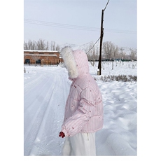 条纹蝴蝶结面包服棉衣女冬新毛领连帽棉服外套加厚保暖TT1115P92，男装棉衣，星座1013-5