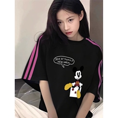 抖音得物品质二开240克宽松纯棉美式潮牌印花三条杠中性风短袖T恤，男装T恤，电商A486-1