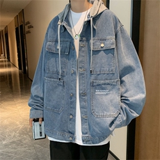 春秋新款港风潮牌ins连帽夹克宽松百搭工装牛仔外套W7712-P70，男装夹克，星座512-3