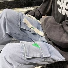 工装牛仔裤男女小众设计感港风ins宽松直筒阔腿休闲长裤N4232-p45，男装牛仔裤，星座1008