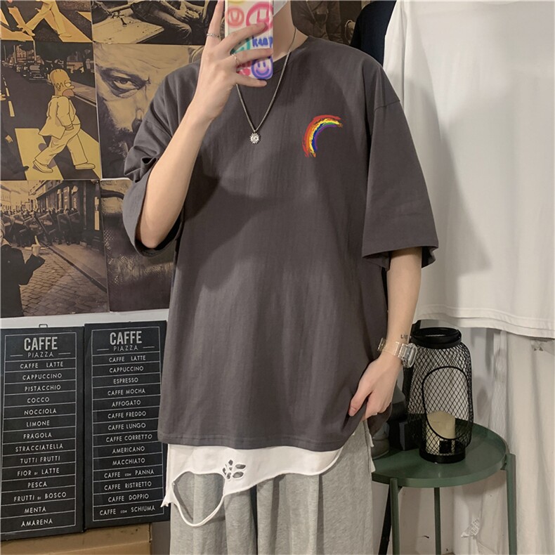 T3032/P20现货男士彩虹印花短袖T恤男女中性风情侣大码潮宽松半袖，男装T恤，电商A141