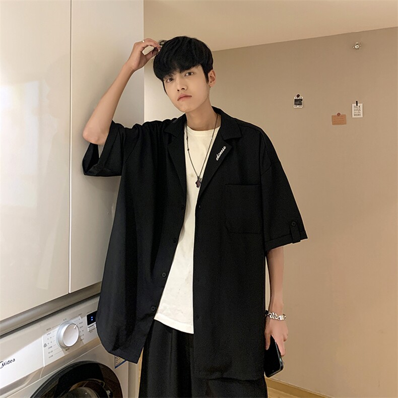 高级感炸街男装夏季小西服套装搭配帅气约会穿搭七分袖W1061-P46,男装衬衫,星座512-2